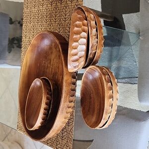 Vintage Monkey Pod wooden Salad Bowl Set